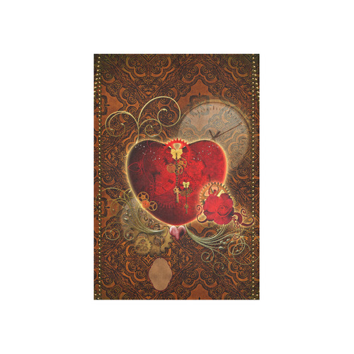 Steampunk, valentines heart with gears Cotton Linen Wall Tapestry 40"x 60"