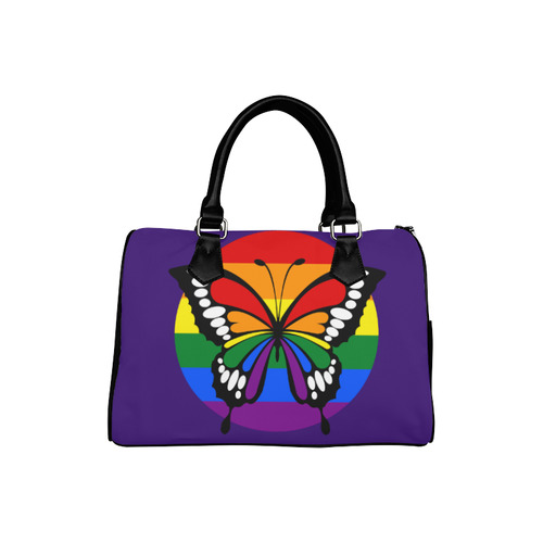 Dot Rainbow Flag Stripes Butterfly Silhouette Boston Handbag (Model 1621)