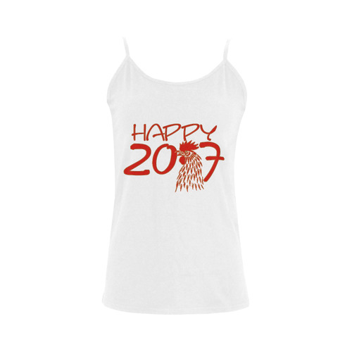 Happy 2017 Rooster Red Gold Women's Spaghetti Top (USA Size) (Model T34)