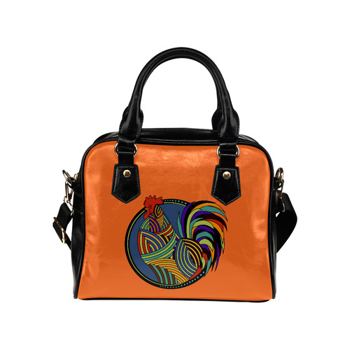 Geometric Art Colorful Rooster Button Shoulder Handbag (Model 1634)