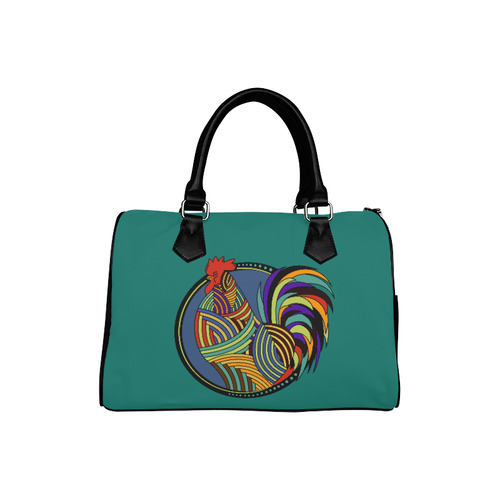 Geometric Art Colorful Rooster Button Boston Handbag (Model 1621)