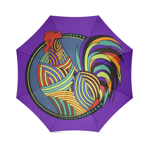 Geometric Art Colorful Rooster Button Foldable Umbrella (Model U01)