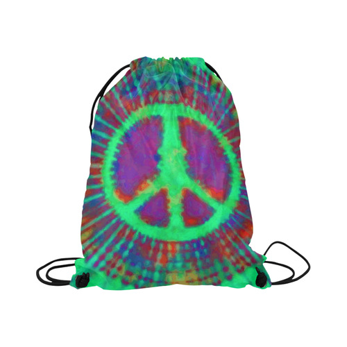 Psychedelic Tie Dye Green Peace Sign Large Drawstring Bag Model 1604 (Twin Sides)  16.5"(W) * 19.3"(H)