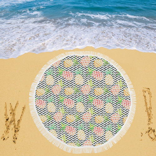 watercolor pineapple Circular Beach Shawl 59"x 59"