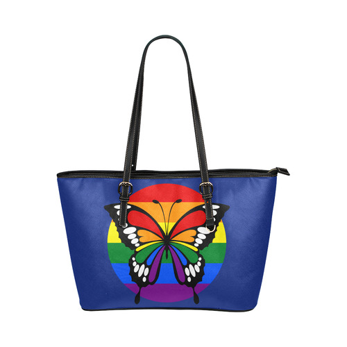 Dot Rainbow Flag Stripes Butterfly Silhouette Leather Tote Bag/Small (Model 1651)