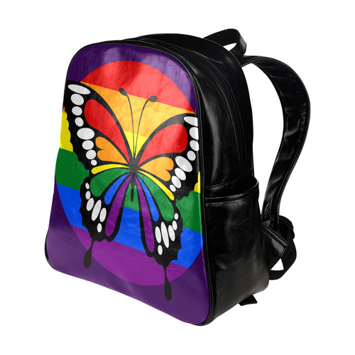 Dot Rainbow Flag Stripes Butterfly Silhouette Multi-Pockets Backpack (Model 1636)