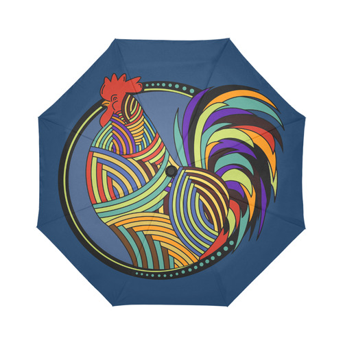 Geometric Art Colorful Rooster Button Auto-Foldable Umbrella (Model U04)