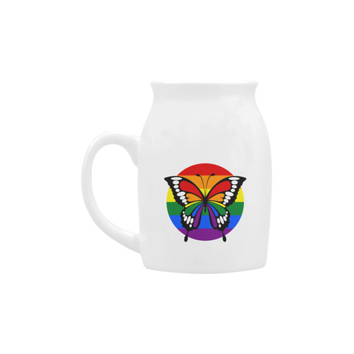 Dot Rainbow Flag Stripes Butterfly Silhouette Milk Cup (Small) 300ml