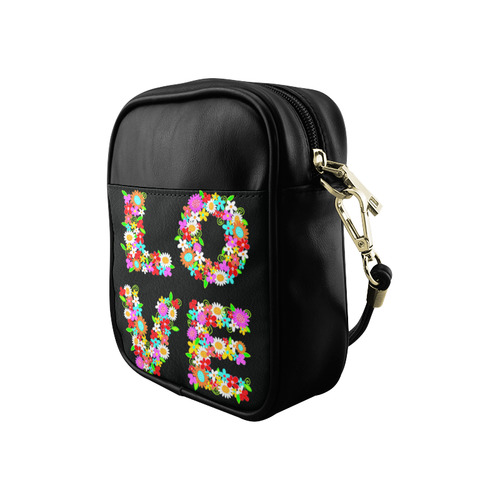 Love Flowers Valentine LOVE On Black Sling Bag (Model 1627)