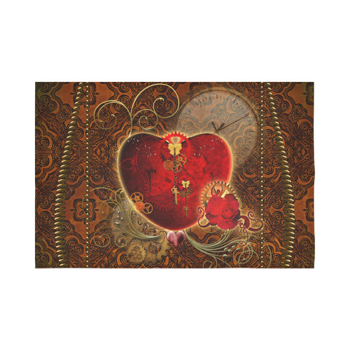 Steampunk, valentines heart with gears Cotton Linen Wall Tapestry 90"x 60"