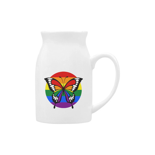 Dot Rainbow Flag Stripes Butterfly Silhouette Milk Cup (Large) 450ml