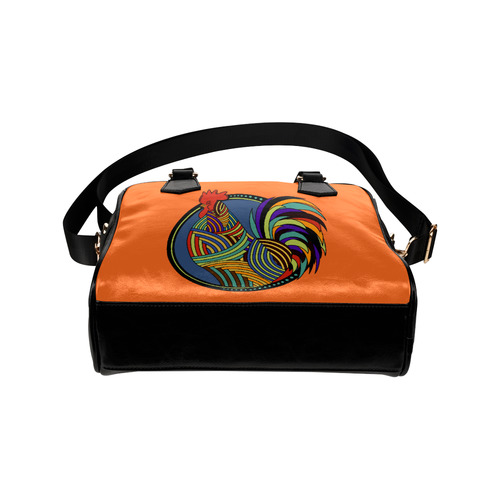 Geometric Art Colorful Rooster Button Shoulder Handbag (Model 1634)