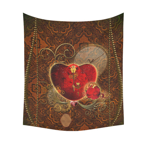 Steampunk, valentines heart with gears Cotton Linen Wall Tapestry 51"x 60"