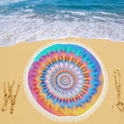 MAGIC SPIRAL RIPPLES - cyan magenta yellow blue Circular Beach Shawl 59"x 59"