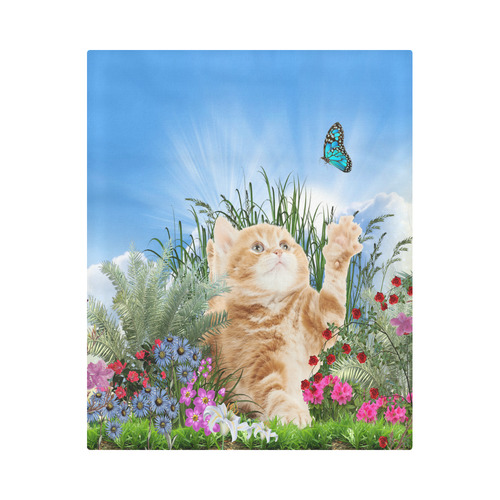 Butterfly playing with kitty Duvet Cover 86"x70" ( All-over-print)