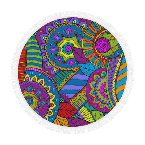 Pop Art PAISLEY Ornaments Pattern multicolored Circular Beach Shawl 59"x 59"