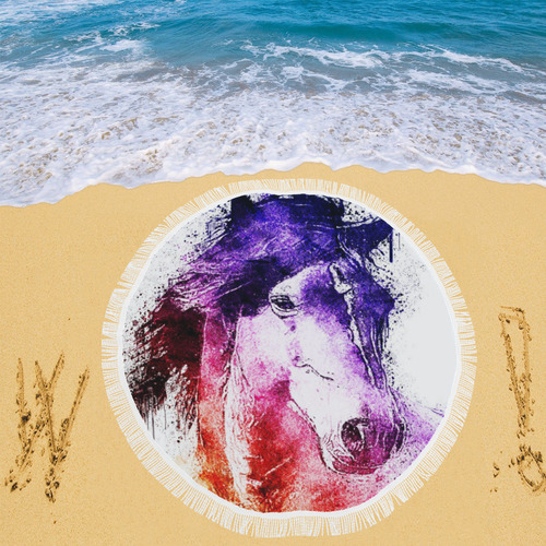 watercolor horse Circular Beach Shawl 59"x 59"