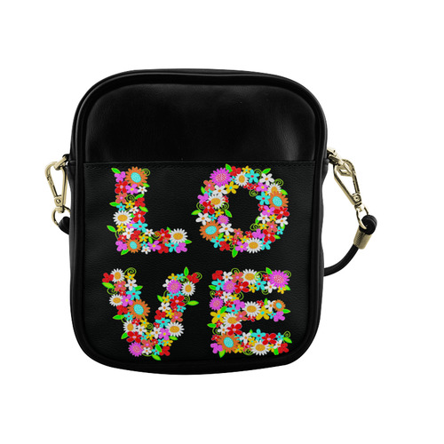 Love Flowers Valentine LOVE On Black Sling Bag (Model 1627)