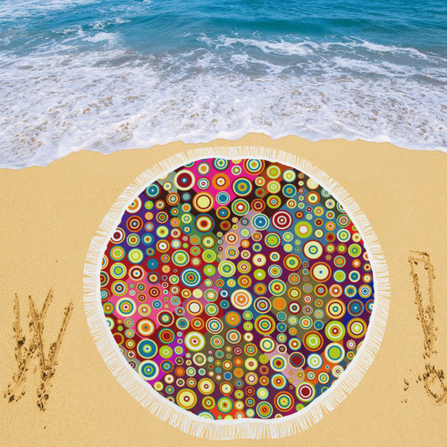 Multicolored RETRO POLKA DOTS pattern Circular Beach Shawl 59"x 59"