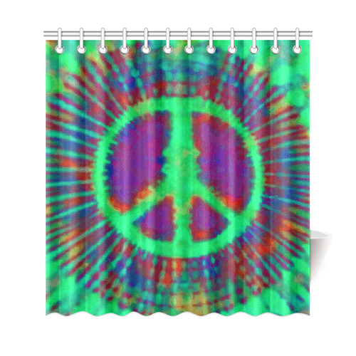Psychedelic Tie Dye Green Peace Sign Shower Curtain 69"x72"