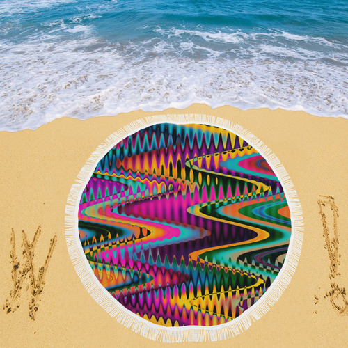 WAVES DISTORTION chevrons multicolored Circular Beach Shawl 59"x 59"