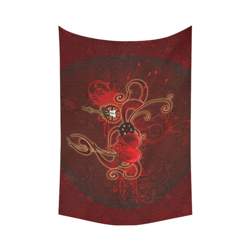 Wonderful steampunk design with heart Cotton Linen Wall Tapestry 90"x 60"