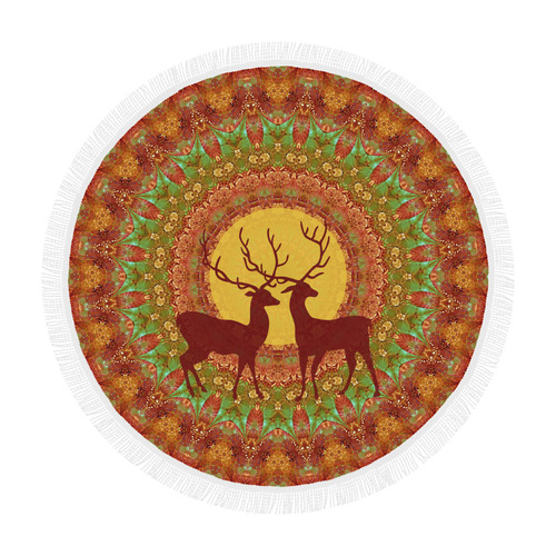 Mandala YOUNG DEERS with Full Moon Circular Beach Shawl 59"x 59"