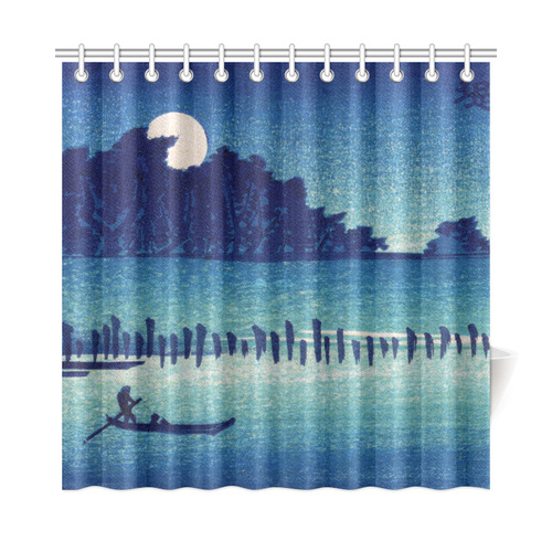 Hiroshige Moonlight Night Japanese Fine Nature Shower Curtain 72"x72"