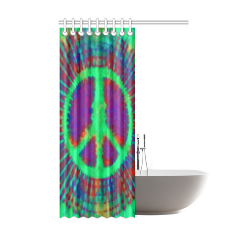 Psychedelic Tie Dye Green Peace Sign Shower Curtain 48"x72"