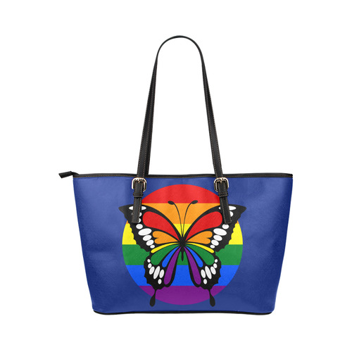 Dot Rainbow Flag Stripes Butterfly Silhouette Leather Tote Bag/Small (Model 1651)