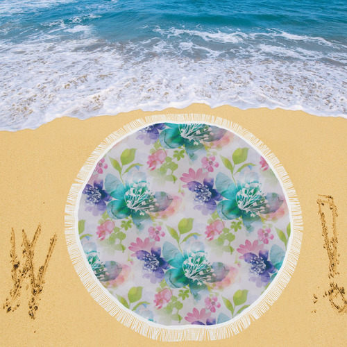 Delicate Flowers Circular Beach Shawl 59"x 59"