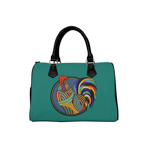 Geometric Art Colorful Rooster Button Boston Handbag (Model 1621)