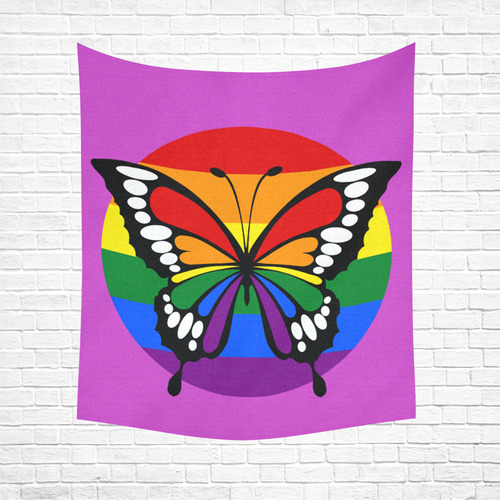 Dot Rainbow Flag Stripes Butterfly Silhouette Cotton Linen Wall Tapestry 51"x 60"
