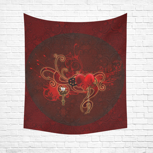 Wonderful steampunk design with heart Cotton Linen Wall Tapestry 51"x 60"