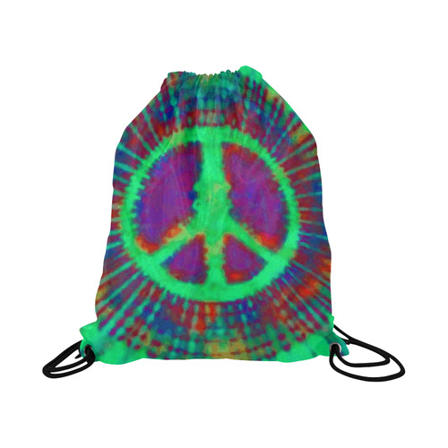 Psychedelic Tie Dye Green Peace Sign Large Drawstring Bag Model 1604 (Twin Sides)  16.5"(W) * 19.3"(H)