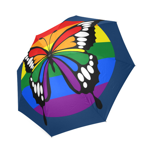 Dot Rainbow Flag Stripes Butterfly Silhouette Foldable Umbrella (Model U01)