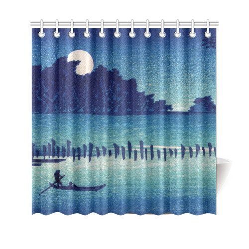 Hiroshige Moonlight Night Japanese Fine Nature Shower Curtain 69"x70"