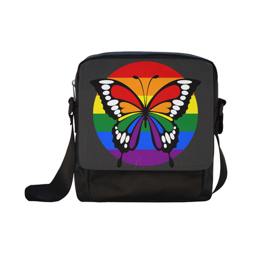 Dot Rainbow Flag Stripes Butterfly Silhouette Crossbody Nylon Bags (Model 1633)