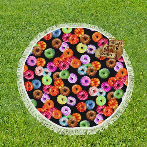 Colorful Yummy DONUTS pattern Circular Beach Shawl 59"x 59"