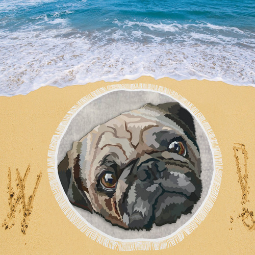 pug love Circular Beach Shawl 59"x 59"