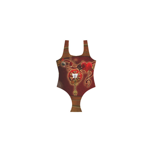 steampunk, hearts, clocks and gears Vest One Piece Swimsuit (Model S04)