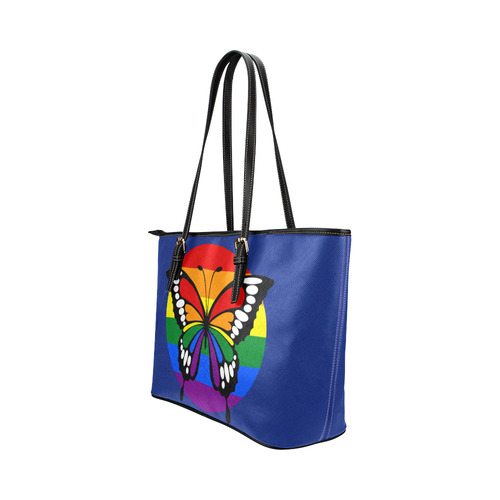 Dot Rainbow Flag Stripes Butterfly Silhouette Leather Tote Bag/Small (Model 1651)