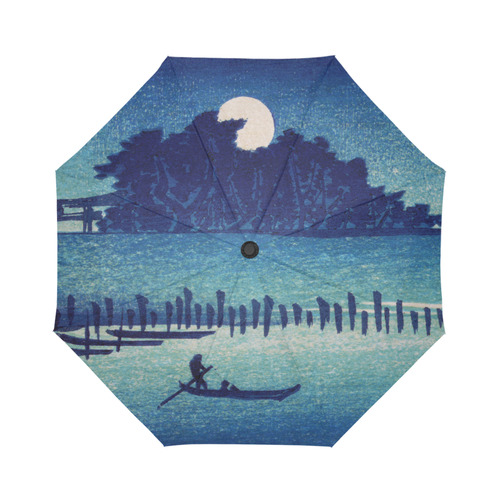 Hiroshige Moonlight Night Japanese Fine Art Auto-Foldable Umbrella (Model U04)