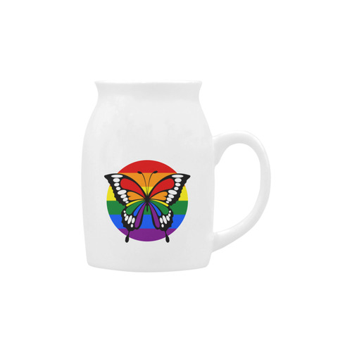 Dot Rainbow Flag Stripes Butterfly Silhouette Milk Cup (Small) 300ml