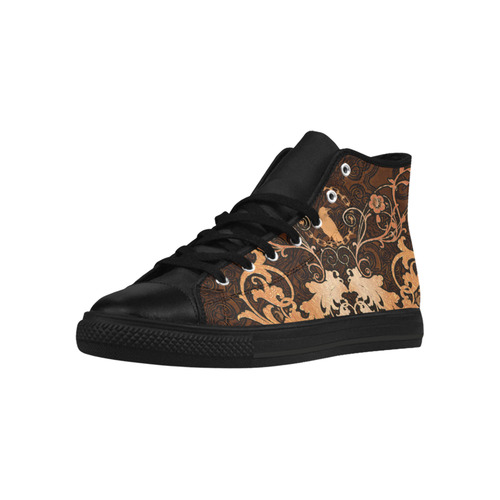 Floral design with crow Aquila High Top Microfiber Leather Men's Shoes/Large Size (Model 032)