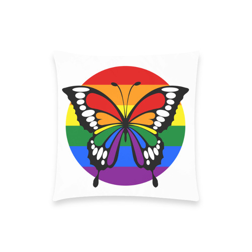 Dot Rainbow Flag Stripes Butterfly Silhouette Custom  Pillow Case 18"x18" (one side) No Zipper