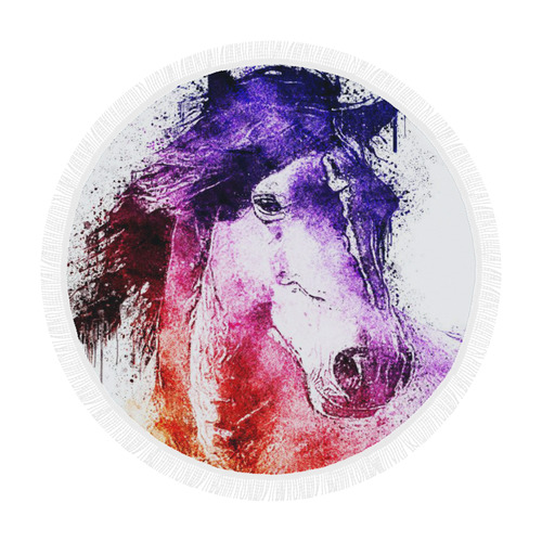 watercolor horse Circular Beach Shawl 59"x 59"