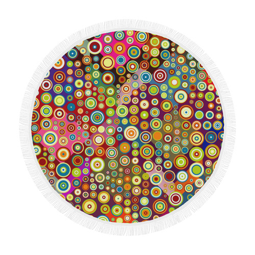 Multicolored RETRO POLKA DOTS pattern Circular Beach Shawl 59"x 59"