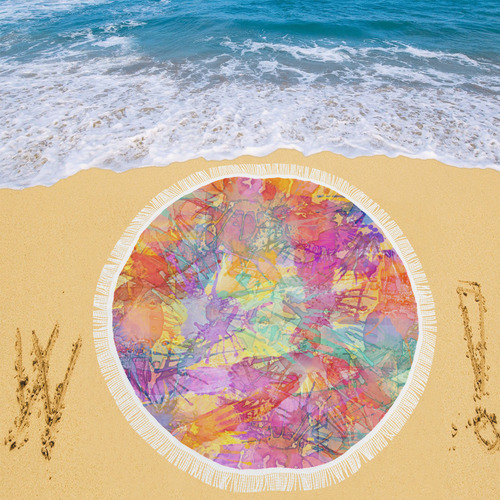 Watercolor Painting Splashes Pastel Multicolored Circular Beach Shawl 59"x 59"