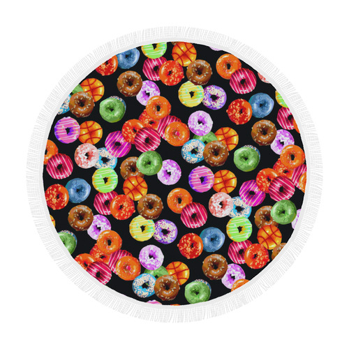 Colorful Yummy DONUTS pattern Circular Beach Shawl 59"x 59"